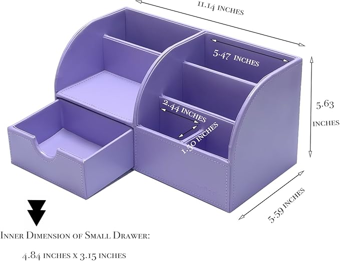 UnionBasic Desk Organizer - Multifunctional Leather Desktop Pen Holder Storage Box - Business Card/Pen/Pencil/Mobile Phone/Stationery Holder, Purple