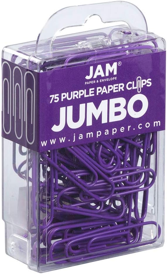 JAM PAPER Colorful Jumbo Paper Clips - Large 2 Inch - Purple Paperclips - 75/Pack