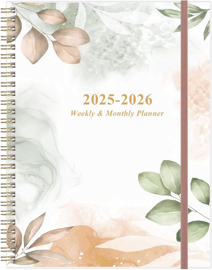 2025-2026 Planner - Academic Planner 2025-2026 from July 2025 to June 2026 with 12 Monthly Tabs, Flexible Cover, Inner Pocket, 8.5" x 11", Rose Leaf