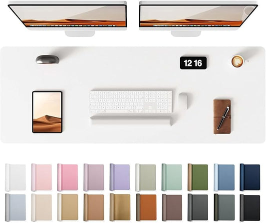 YSAGi Leather Desk Protector, Office Mat, Large Mouse Mat, Non-Slip PU Leather Blotter, Laptop Desk Pad, Waterproof Writing Pad for Office and Home (White, 47" x 17")