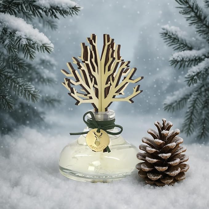 Aronica Christmas Diffuser 120ml / 4floz- Pine Wood Scent, Frasier Fir Essential Oil Reed Diffuser, Green Tree Oil Classy Christmas Nordic Decor, Luxury Skandinavisk Oils, White Elephant