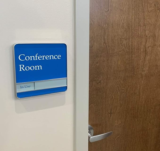 NapTags Conference Room Slider Signs (Sapphire Blue - Silver Frame, 6" x 6")