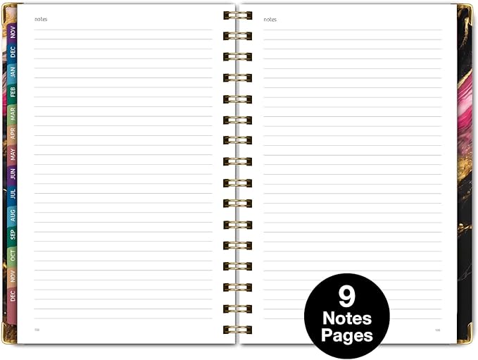 HARDCOVER 2026 Planner, 5.5"x8": 14 Months (November 2025 - December 2026), Daily Weekly Monthly Planner, Yearly Agenda, Bookmark, Pocket Folder and Sticky Note Set (Dark Gold Marble)