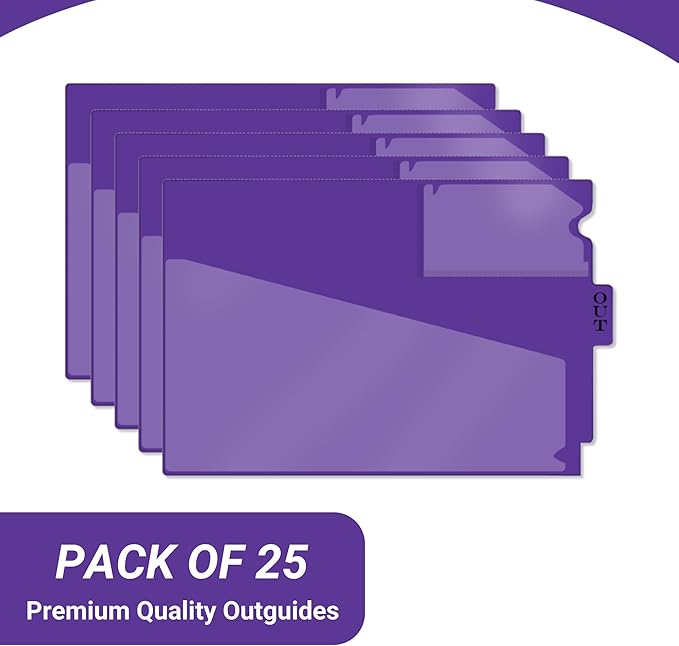 Doctor Stuff - Center Tab Vinyl Outguides, Diagonal Cut Front Pocket, Top Charge Out Slip Pocket, Plastic File Folder, Letter Size 9" x 13-1/4", Purple, 25/Box