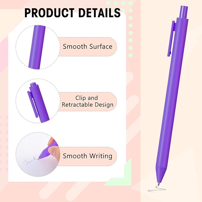 Fulmoon 50 Pcs Ballpoint Pens Bulk Retractable Comfortable Writing Pens Cute Back to School Supplies in Medium Point 1.0 mm for Teacher Student Bridal Shower Baby Shower (Multicolor,Black Ink)