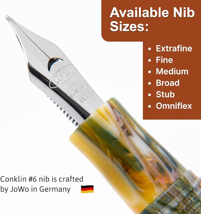 Conklin 1898 Fountain Pen, Misto Orange - Broad Nib | Unique Resin Blend Design | JoWo Stainless Steel Nib Made in Germany | Ideal Gift for Pen Lovers