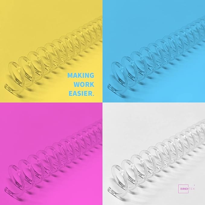 Binditek 50 Pack Plastic Spiral Binding Coils, 6mm(1/4"), 30 Sheet Capacity, 4:1 Pitch, Clear, 48Loops, for Letter Size, for Students and Coworkers