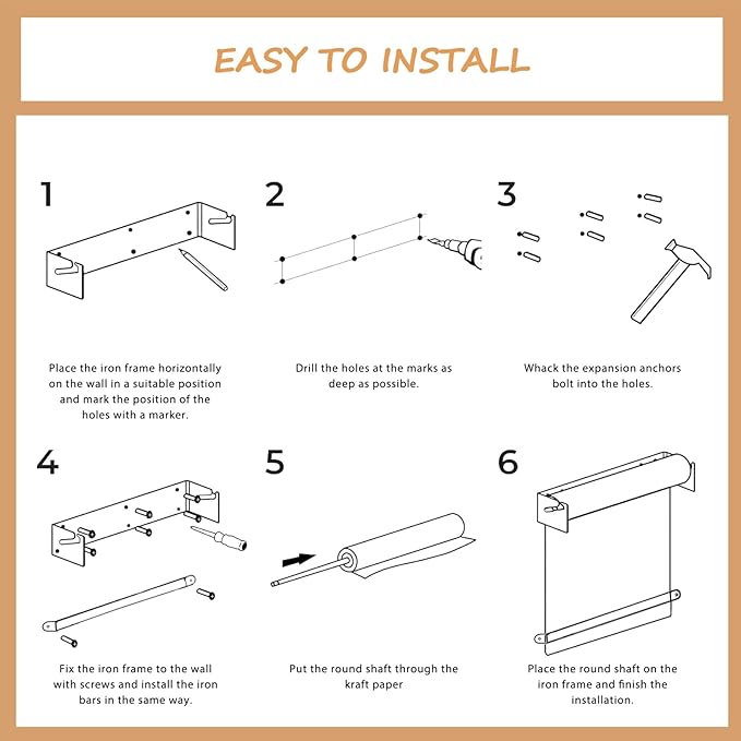 48”Kraft Paper Dispenser Holder Wall Mount, Heavy-Duty Paper Cutter Butcher Paper Dispenser to Do Lists, DIY Drawing, Taking Note, Artwork, Daily Special - Black
