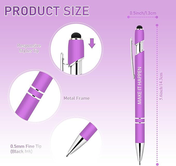 9 Pcs Inspirational Pens Bulk - Motivational Ink Ballpoint Pen with Quotes Stylus Tip Nurse Gifts for School Coworkers Office Supplies Black Ink