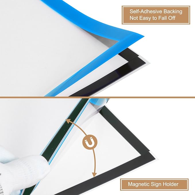 uxcell 5 Pcs Magnetic Sign Holder, 5" x 7" Self-Adhesive Magnetic Wall Signs Holder Magnetic Picture Frame Document Holder for Home Office Wall Window Displays, Sky Blue