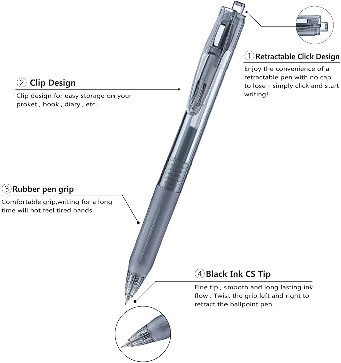 Aozora Black Gel Pens Fine Point Smooth Writing Pen 40 Pack Retractable Black Gel Ink Pen with Soft Grip 0.5mm Quick Dry Office School Supplies(20 Pens with 20 Refills)