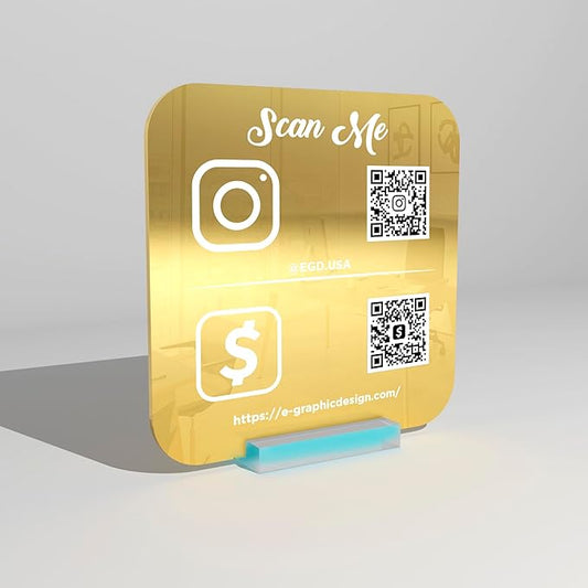 EGD Personalized Social Media QR Code Sign for Business | Facebook Instagram Sign | Custom Signs for Business I Standoff Screws Included I Multiple Color and Holder Options | Wide 10"x 10" Height