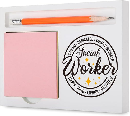Social Worker Gifts for Women Men Inspirational Desk Organizer with Caring Compassionate Words for Appreciation, Retirement, Farewell, or Social Work Month Desk White Note Pad Holder XBCT8