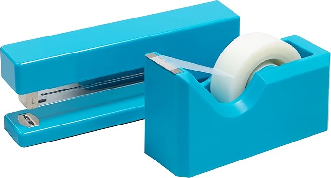 JAM PAPER Office & Desk Sets - 1 Stapler & 1 Tape Dispenser - Blue - 2/Pack