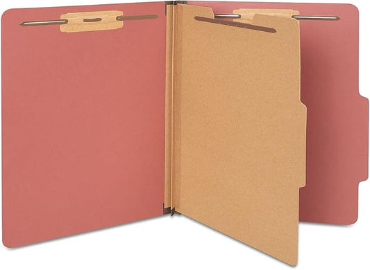 Staples Colored Pressboard Classification Folders, Letter, 1 Partition, Red, 20/Pack