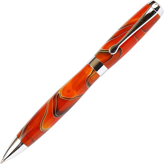 Lanier Pens Tuscany Orange & Black Ballpoint Pen - Marbleized Gloss Body
