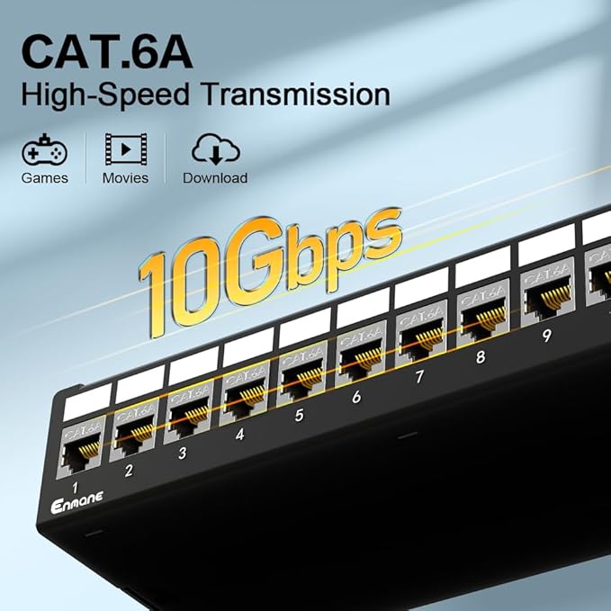 12Port Patch Panel CAT6A Keystone Patch Panel Shielded Network Patch Patch with Smart Cable Management for Home/Office Network (1U 12Port, CAT6A)