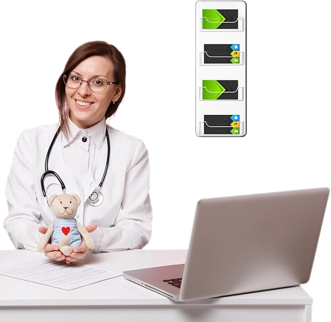 Hillban Acrylic Business Card Holder Wall Mount Clear Sticker Display Rack Multiple Card Holders Clear Acrylic Organizing Sticker Display Stand Pre Drilled(4 Pockets)