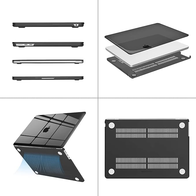 MOSISO Compatible with MacBook Air 13 inch Case 2025 2024 2023 2022 M4 A3240 M3 A3113 M2 A2681, Plastic Hard Shell&Keyboard Cover&Screen Film&Type C for MacBook Air 13.6 inch Case, Smoke Black