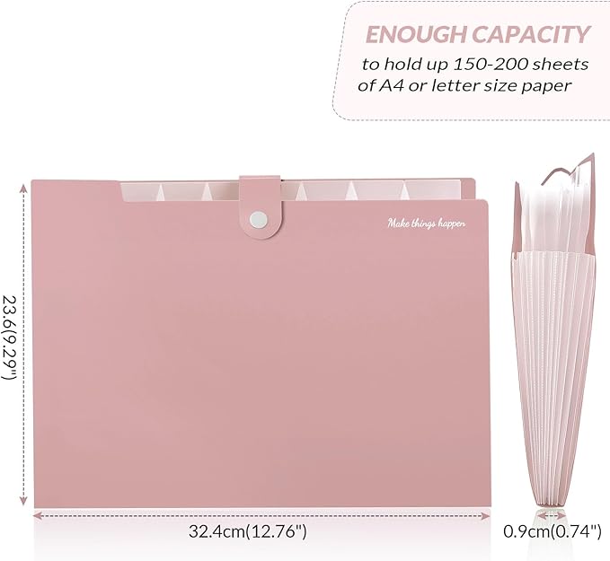 SKYDUE 8 Pockets Expanding File Folders, Accordion Folders, Portable Paper Bill Receipt Organizer, Letter Size, Home College School Office Supplies, Pink