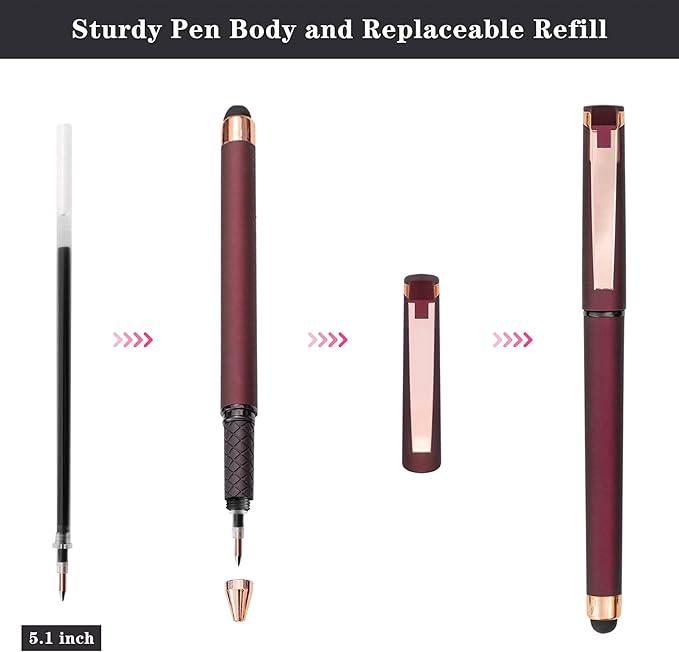 Linbsunne Black Gel Pens 0.7mm Medium Point Pen Office Pens 2-in-1 Stylus Pens for Touch Screens Gel Ink Rollerball Pens for Writing (18 Pack-red)