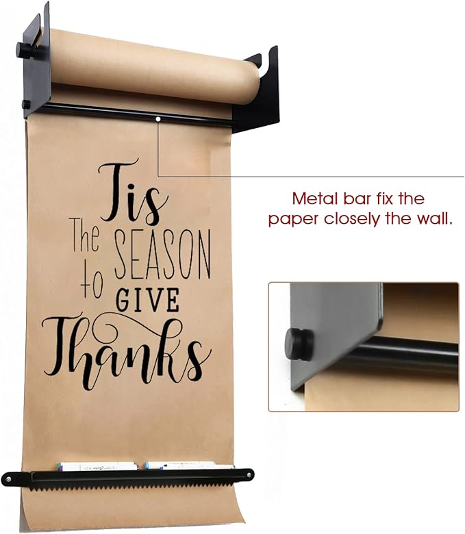 36" Kraft Paper Dispenser Wall Mount，Butcher Paper Dispenser，Paper Roll Cutter to Do Lists,Ideal for Home,Office Wall Paper Holder with Serrated Edge Cut Bar-Black