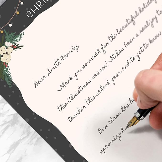 Greenery Merry Christmas Black Letterhead / 50 Sheets / 8.5" x 11" Festive Tree Lights Holiday Paper/Decorative Winter Stationery