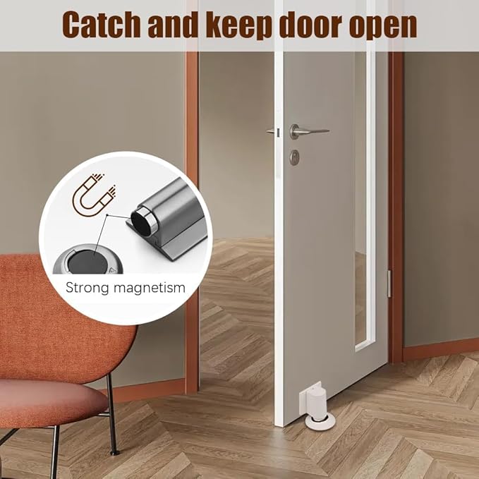 2026 New Door Wedge Stopper, Magnetic Doors Stoppers for Bottom of Door, No Drill Invisible Doorstops for Inside Door, Heavy Duty Magnetic Doors Catch Holder to Keep Doors Open (Silver)