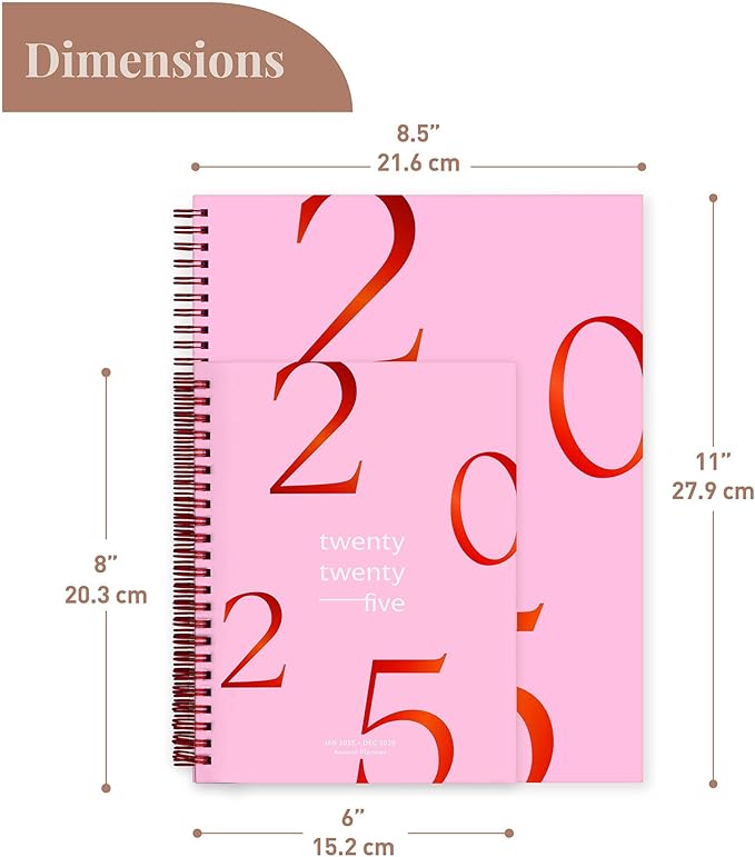 Rileys & Co 2025 Floating Weekly Planner - Annual Weekly & Monthly Agenda Planner, Jan - Dec 2025, Hardcover Cover, Notes Pages, Twin-Wire Binding (8.5 x 11-Inches, Pink)