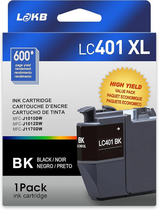 LC401XL Compatible Ink Cartridges Replacement for Brother Ink Cartridges LC401 Black to Use with Brother MFC-J1010DW MFC-J1012DW MFC-J1170DW Printer (1Black)