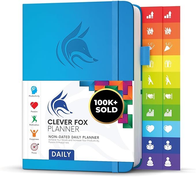 Clever Fox Daily Planner – Undated Planning Notebook with Hourly Schedule & To-Do List – Personal Day Task & Work Organizer, 6 Months (Sky Blue)