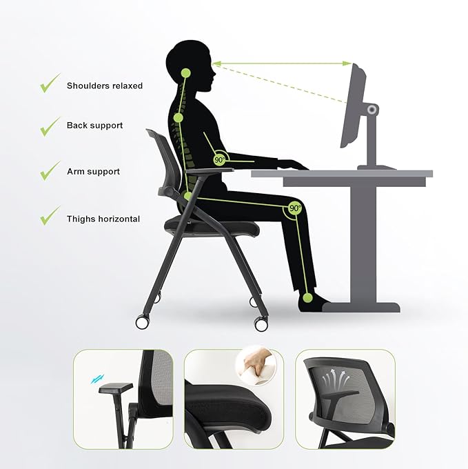 50 Pack Conference Room Chairs with Wheels and Sliding Armrest,Foldable Nesting Chair for Office School Church Waiting Room Black