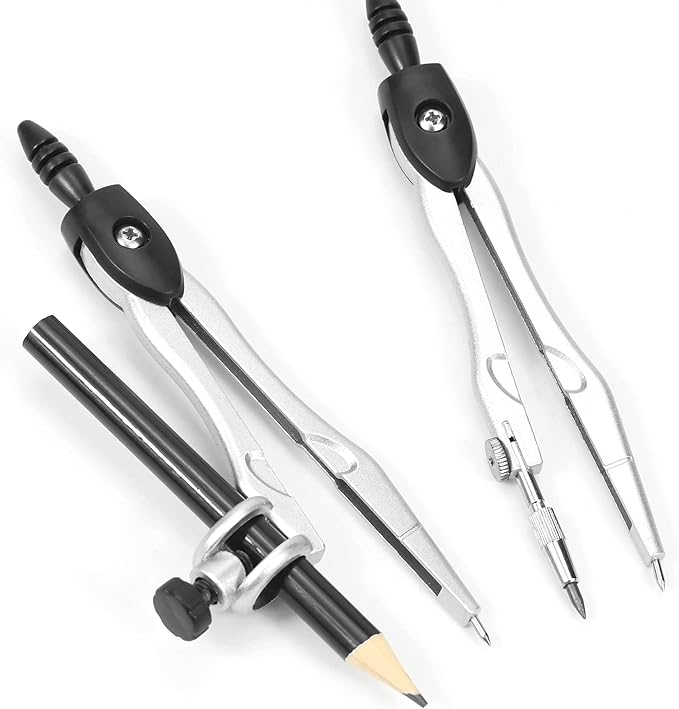 10 Pieces Math Geometry Kit Set Student Supplies with Shatterproof Storage Box,Includes Rulers,Protractor,Compass,Eraser,Pencil Sharpener,Lead Refills,Pencil,for School and Drawings（Black）