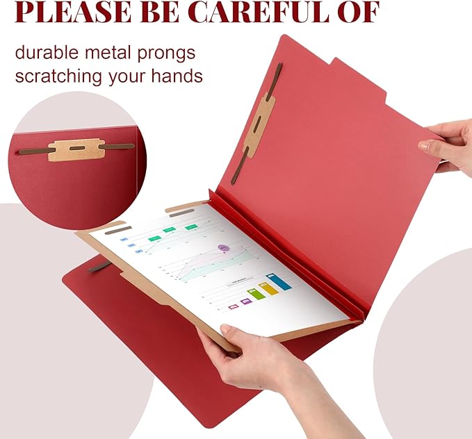 Skyygemm 60 Pcs Classification Folders Letter Size, 1 Divider Pressboard File Folder with Fasteners, Expanding File Organizer Bulk for Teachers, Clergy, Office, Church, Christmas Donations (Red)