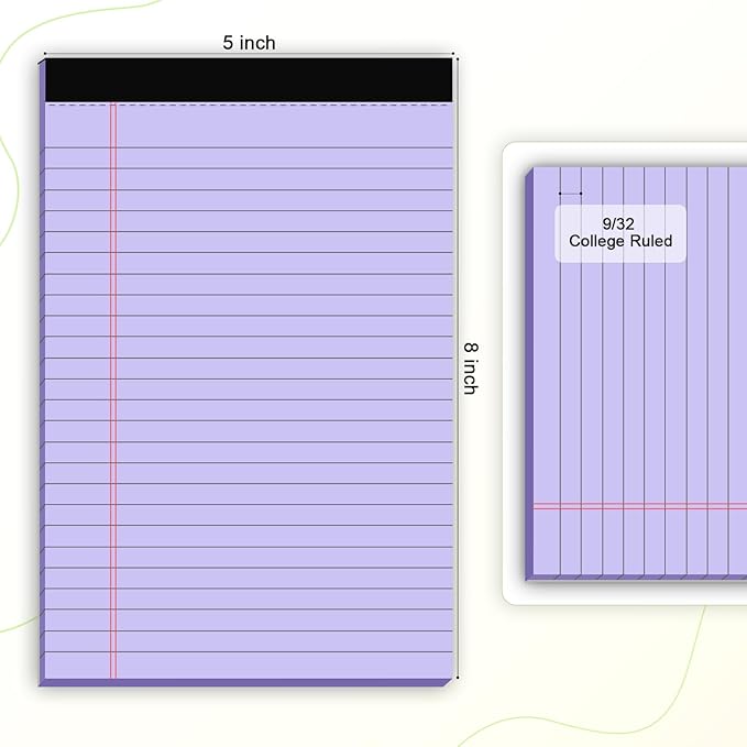 5pcs Colored Note Pads 5x8 College Ruled Small Legal Pads Paper Notepads 5 Pack Study Back Writing Pads 5 x 8 Paper Pads Perforated Narrow Ruled Pads of Paper 30 Sheets/Pack