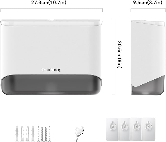 Paper Towel Dispenser Wall Mount Adhesive Multifold Trifold c-Fold Folded Commercial Paper Hand Towel Dispenser for Bathroom 10.8" L x 3.5" W x 8" H (White)