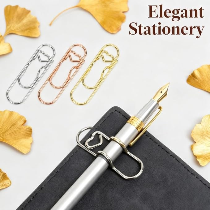 Heart Shaped Metal Pen Clip, Planner Writing Tool Holder, Thickened Carbon Steel, Not Deform/Discolor, for Notebooks Papers Journal Book Planner Jumbo Office Supplies (Rose Gold 10pcs)