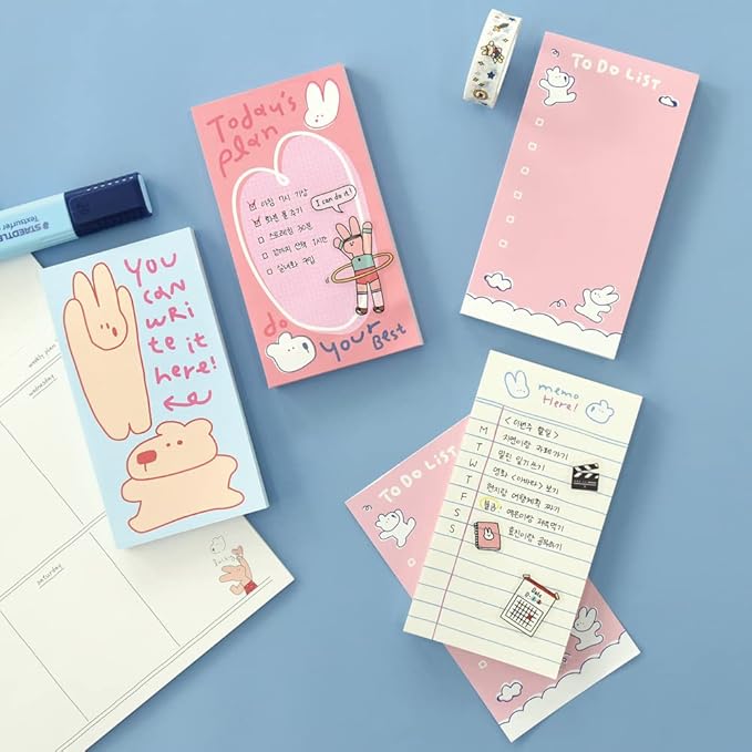 Monolike Memopad Happy and Lucky Petit Petit B SET - 4 Packs, 4 Different Designs, 80 Sheets Per Pad, Total 320 Sheets, Note pads, Writing pads, 80x148mm