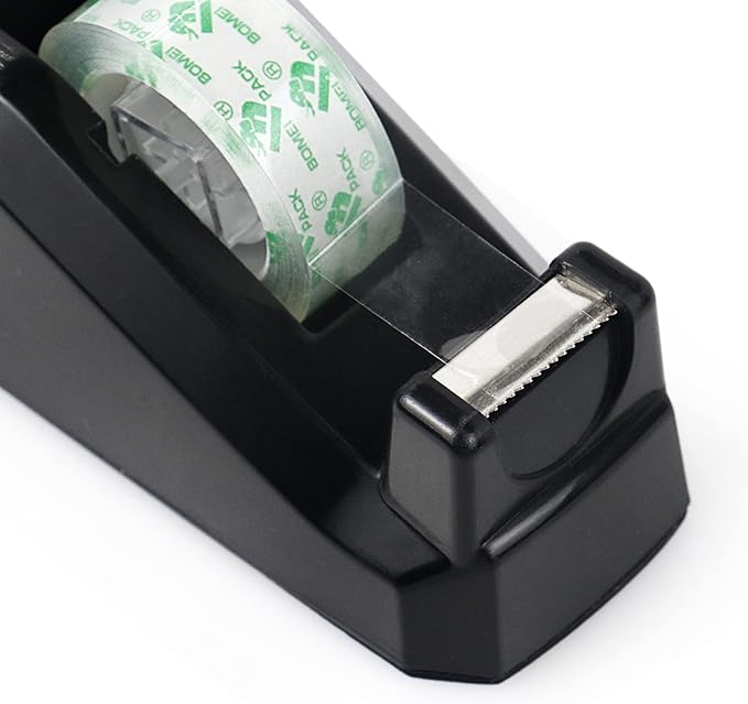 BOMEI PACK Transparent Tape Dispensers Desk, 2 Pack Black with 6Rolls Transparent Tape, 1 Inch Core, for Gift Wrapping, School, Office and Home