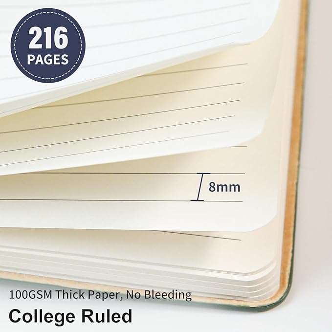 Lined Journal Notebook for Work College Ruled Note Book 5.79"x8.27" A5 PU Leather Daily Journaling 216 Pages for Women Men Writing Home School Supplies Business (Dark Blue)