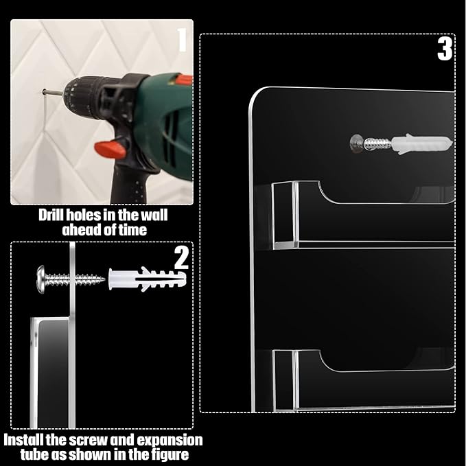 Hillban Acrylic Business Card Holder Wall Mount Clear Sticker Display Rack Multiple Card Holders Clear Acrylic Organizing Sticker Display Stand Pre Drilled(8 Pockets)