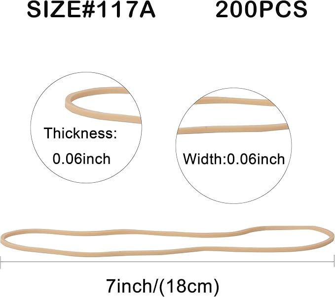 AMUU Rubber Bands Size #117A 200pcs Rubber BandsLarge, Big Elastic Bands for Office Supplies Trash Cans File Folders Litter Box large Strong Rubber Bands (7" x 1/16") Beige