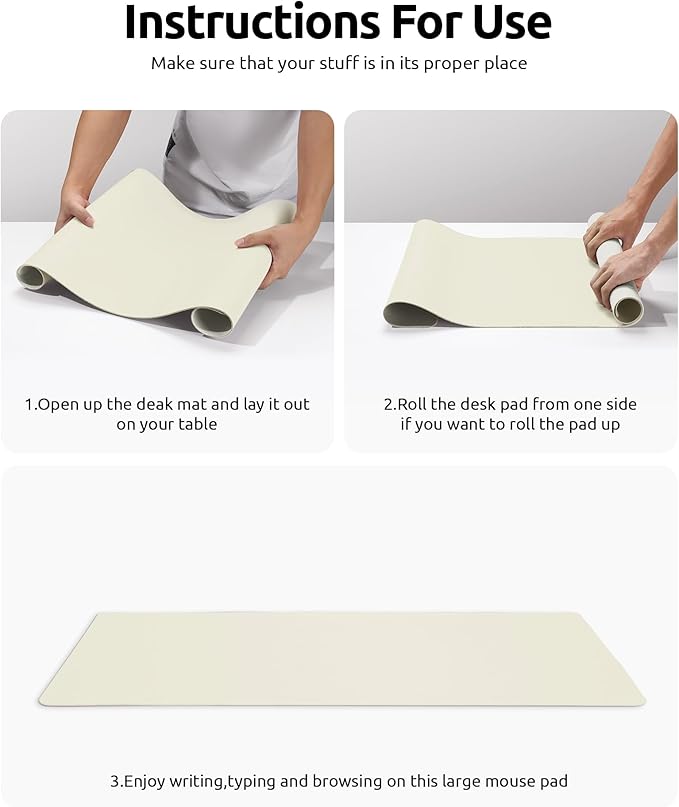 YSAGi Leather Desk Protector, Office Mat, Large Mouse Mat, Non-Slip PU Leather Blotter, Laptop Desk, Waterproof Writing Pad for Office and Home (Cream, 35.4" x 17")