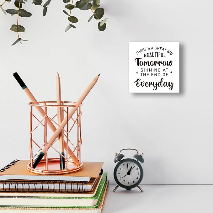 Wooden Block Sign "There is a Great Tomorrow" 5x5x1 INCH, Inspiration Decor, Vintage Tomorrowland Plaque for Desk or Wall, Classic Quote Display