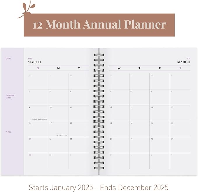 Rileys 2025 Weekly Planner - Annual Weekly & Monthly Agenda Planner, Jan - Dec 2025, Flexible Cover, Notes Pages, Twin-Wire Binding (8 x 6-Inches, Purple)
