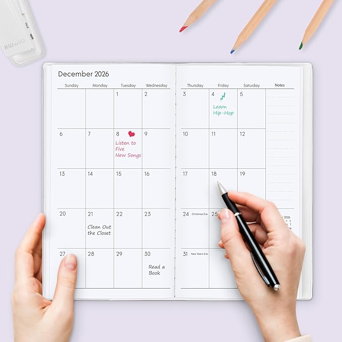 Pocket Calendar 2026-2027, Pocket Planner 2026-3.7" x 6.7" - Runs from July 2025 Until December 2027, Monthly Planner 2025-2027 with PVC Cover for Planning, Purple