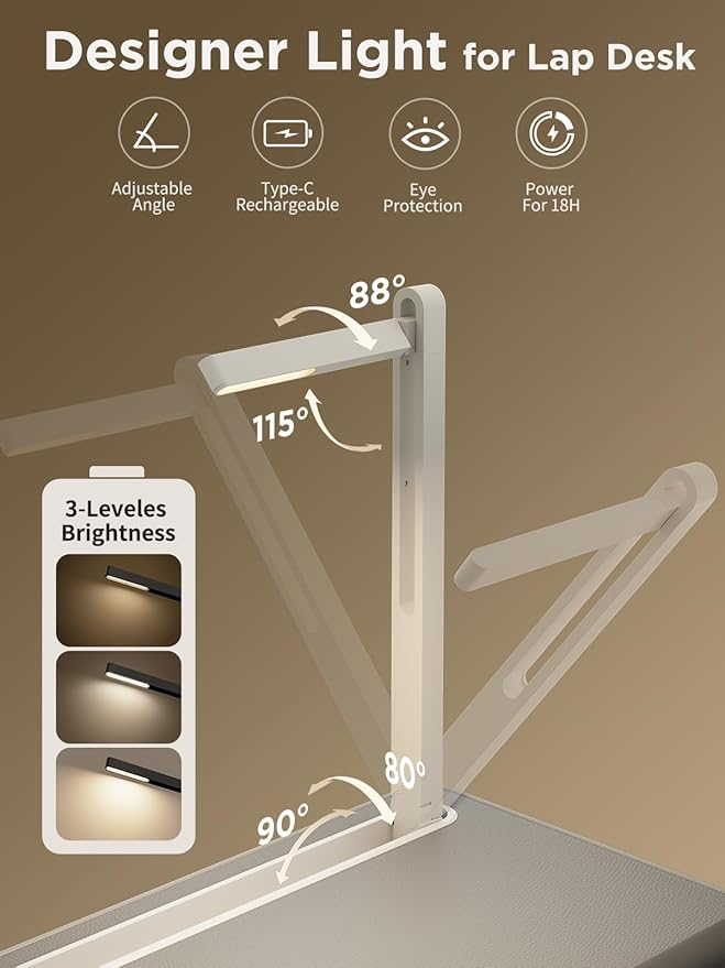 SAIJI Lap Desk with LED Light, Portable Laptop Tray with Cushion - Fits Up to 17" Laptops & MacBook, Lap Table for Bed & Couch, Lap Desks for Writing and Reading