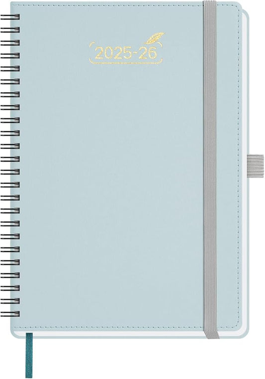 BEZEND Weekly Planner 2025-2026 with 2 Columns, 5.8" x 8.5" Academic Calendar 18 Months (Jul 25-Dec 26) Life Work Appointment Book with Monthly Tab, PU Leather Softcover Spiral - Dutch Blue