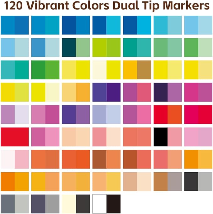 WINSONS 120 Colors Acrylic Paint Marker, Dual Tip and Dual Colors Acrylic Paint Pens for Stone, Wood, Canvas, Ceramic, Metal, Glass, Rock Painting, DIY Crafs Art Supplies (120 Colors)