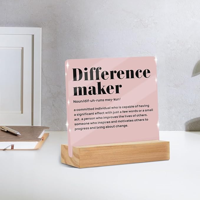 Difference Maker Gift Desk Decor Acrylic Sign 4x4 Inch, Inspirational Appreciation Gifts for Boss Mentor Teacher Manager Leader, Positive Affirmations Work Desk Accessories Office Cubicle Decor